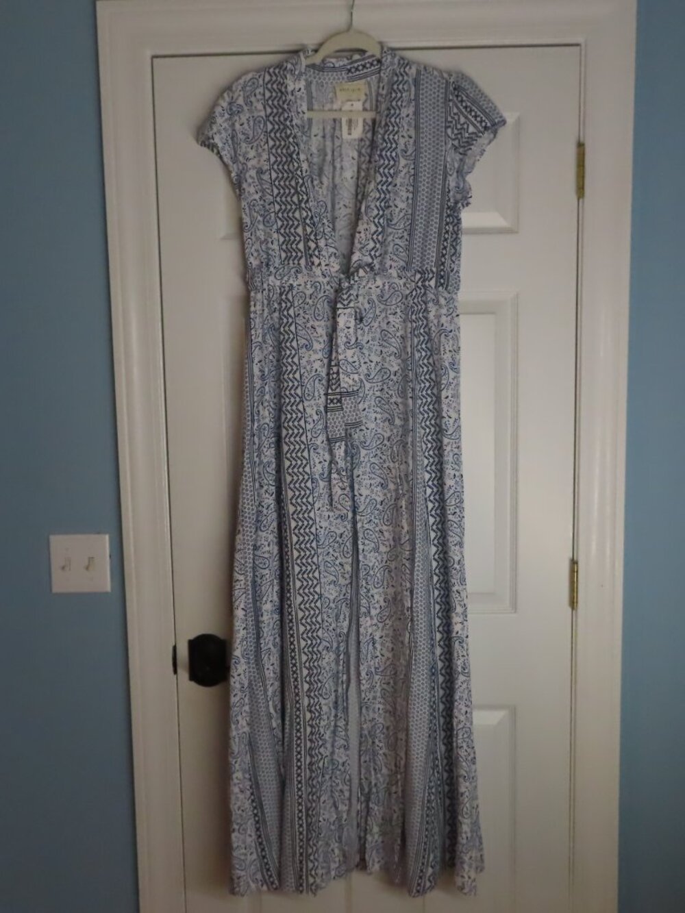 NWT Vestique Maxi Dress Summer Soiree Paisley Boho Tie Front Beachy Flowy Large